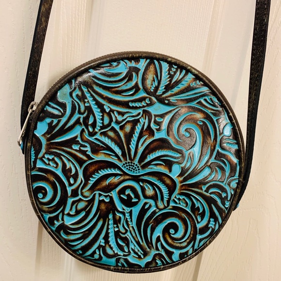 Patricia Nash round turquoise crossbody purse